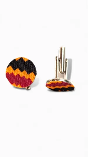 Makola Heritage Silver-plated Circular-shaped Multicolored Kente African Print Cufflinks DPJSPKCC3